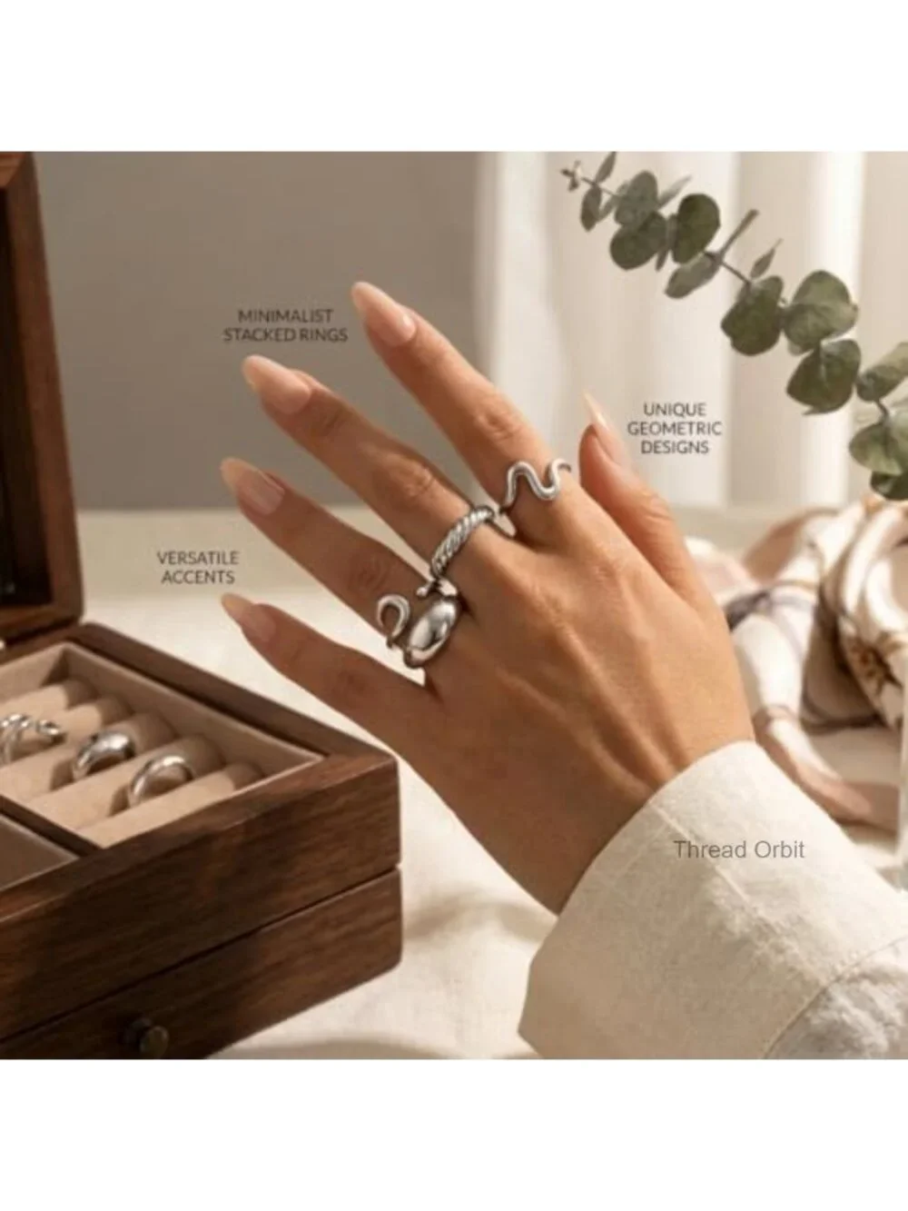 16 Pcs Chunky Stackable Open Rings Set, Silver Plated Dome Knuckle Rings Dainty